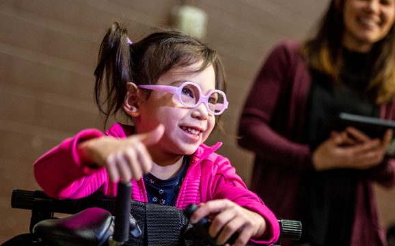 Close up of girl with cerebral palsy