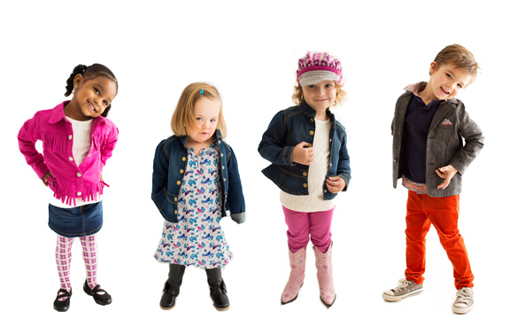 Tori Spelling's children's clothing line, Little Maven, is among the advertisers that Katie Driscoll has convinced to include models with disabilities. Driscoll's 4-year-old daughter, Grace, who has Down syndrome, (second from left) was featured in a recent ad for the clothing line. (Courtesy: Katie Driscoll)